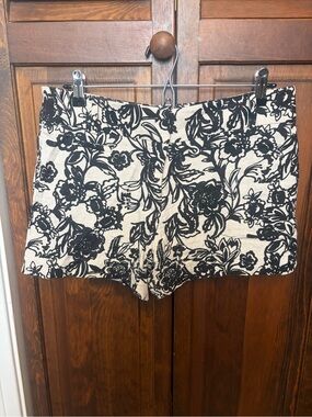 LOFT Black Floral on Beige Linen Shorts
